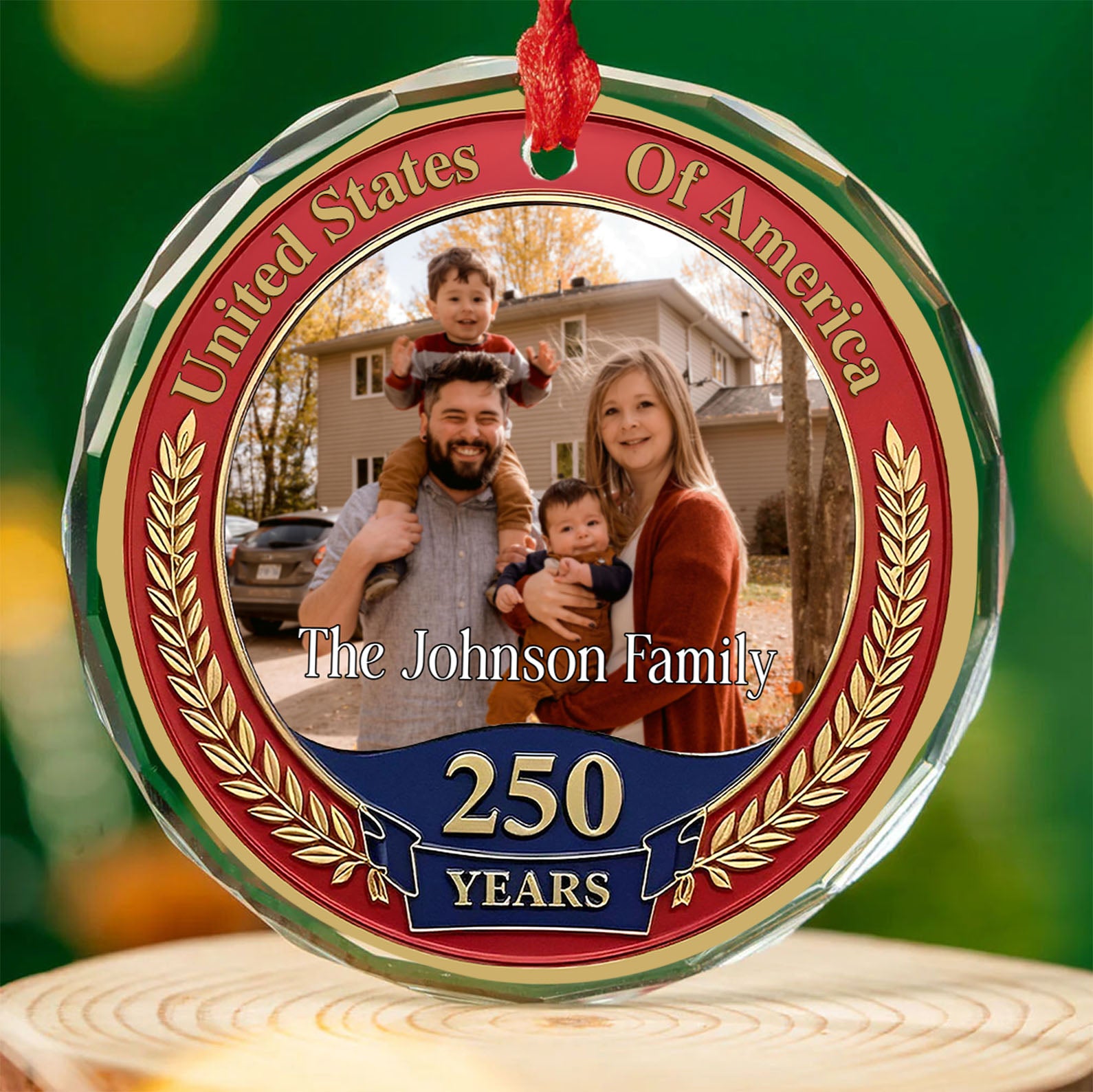 250 Years Anniversary Glass Ornament | Customize Photo Patriotic Ornament | Personalized 250th Years United States of America Ornament 683266 - Image 2