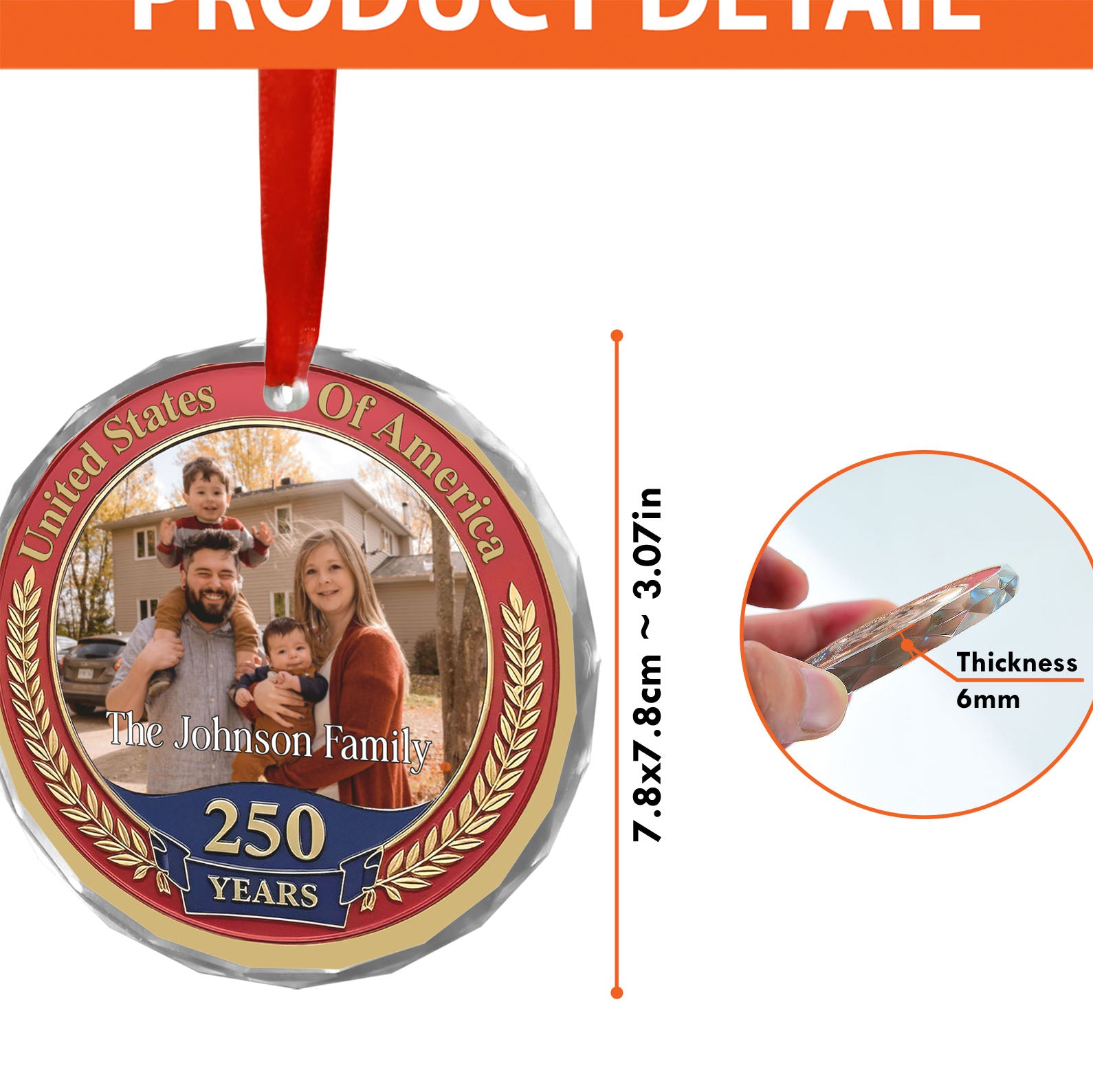 250 Years Anniversary Glass Ornament | Customize Photo Patriotic Ornament | Personalized 250th Years United States of America Ornament 683266 - Image 5