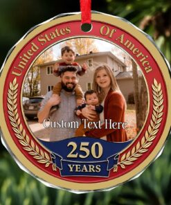 250 Years Anniversary Glass Ornament | Customize Photo Patriotic Ornament | Personalized 250th Years United States of America Ornament