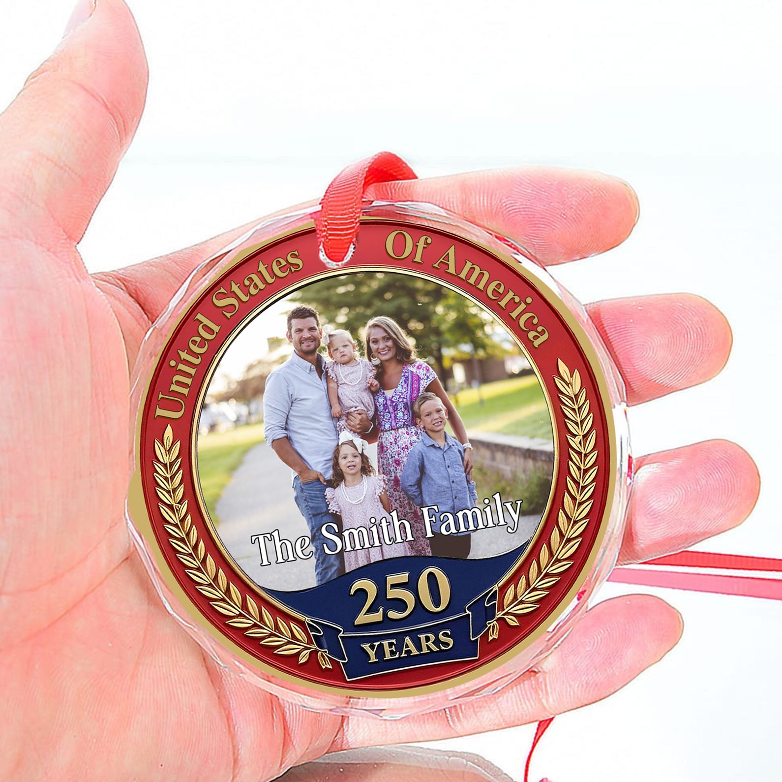 250 Years Anniversary Glass Ornament | Customize Photo Patriotic Ornament | Personalized 250th Years United States of America Ornament 683266 - Image 3