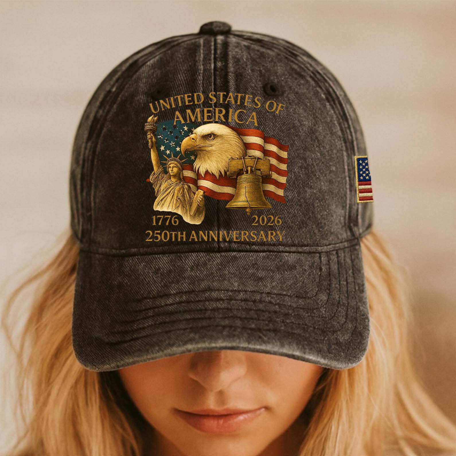 250 Years Anniversary Printed Vintage Washed Denim Baseball Cap | America 250th Anniversary Hat 683037 - Image 3