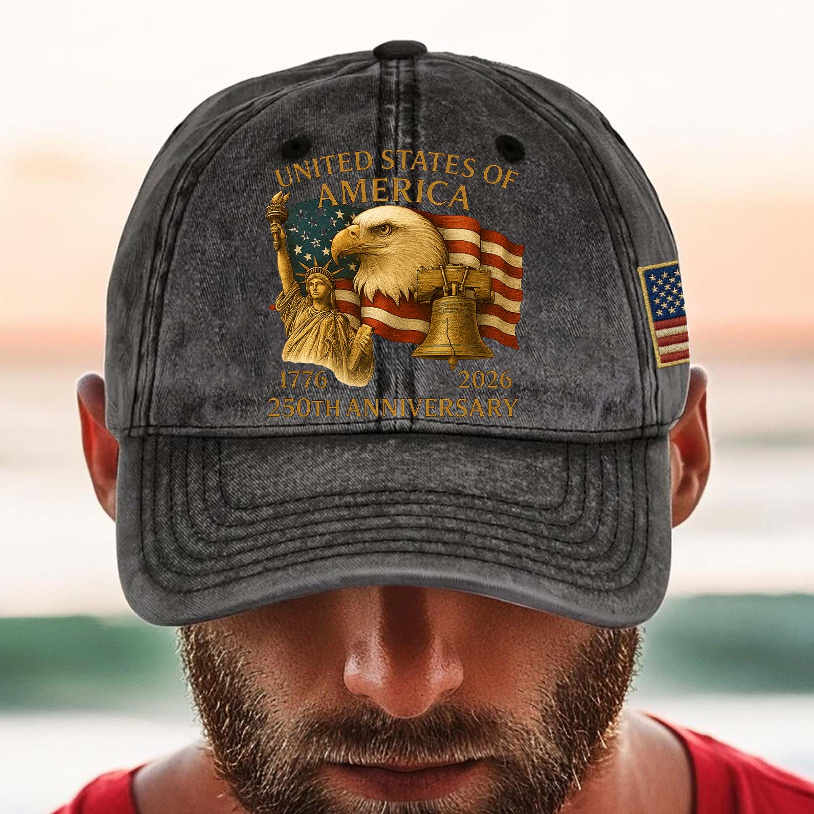 250 Years Anniversary Printed Vintage Washed Denim Baseball Cap | America 250th Anniversary Hat 683037 - Image 4