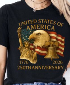 Alternative view of 250 Years Anniversary USA Shirt | Happy 250th Birthday United States of America Shirt | 250 Years of Freedom Dark Shirt