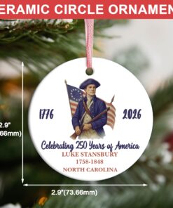 Alternative view of 250 Years of America 1776-2026 Ceramic Ornament, Personalized Patriot Descendant Gift, Daughters Sons of the American Revolution Ornament