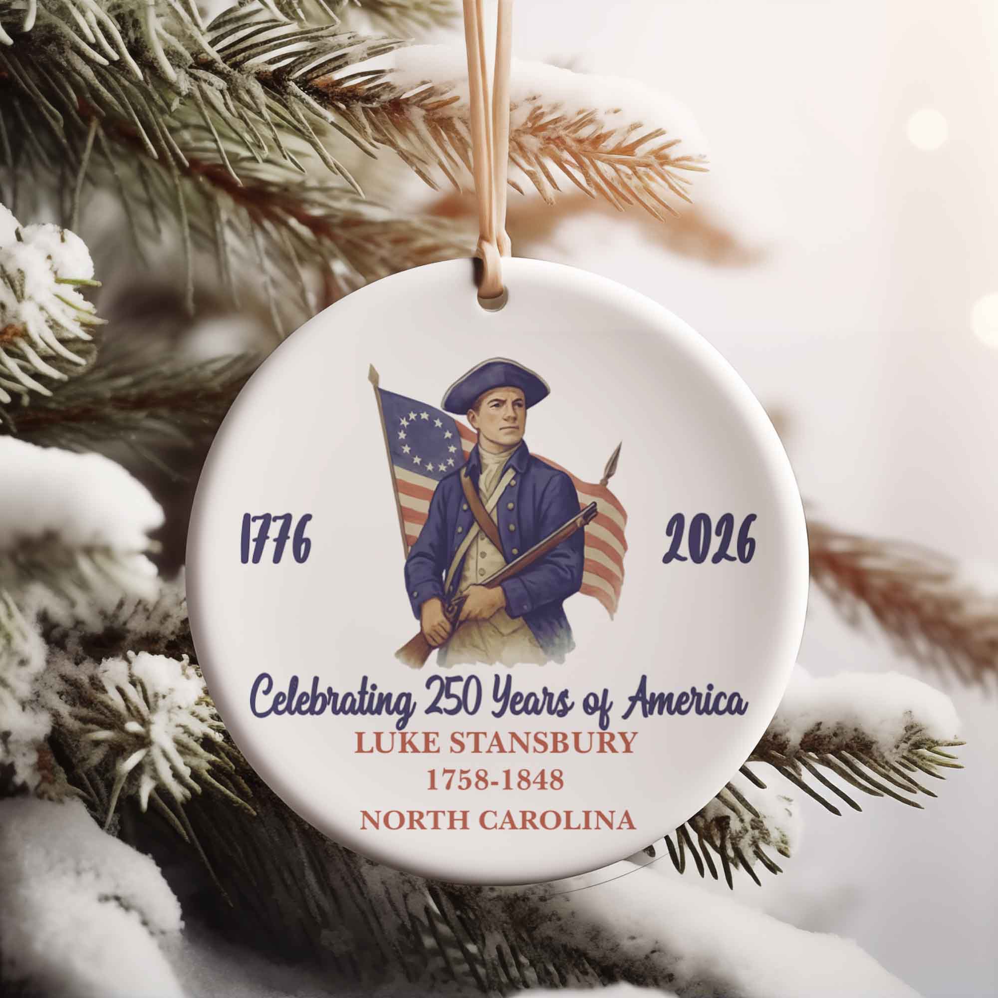250 Years of America 1776–2026 Ceramic Ornament, Personalized Patriot Descendant Gift, Daughters Sons of the American Revolution Ornament 683118 - Image 3