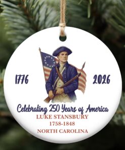 250 Years of America 1776-2026 Ceramic Ornament, Personalized Patriot Descendant Gift, Daughters Sons of the American Revolution Ornament