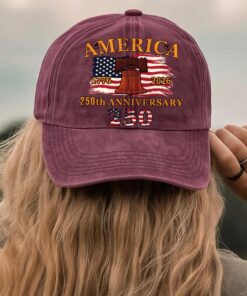 Alternative view of 250 Years of America 1776-2026 Vintage Washed Denim Baseball Cap | Patriotic Anniversary 4th of July Hat