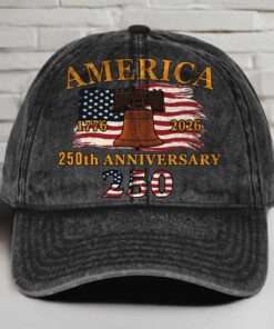 250 Years of America 1776-2026 Vintage Washed Denim Baseball Cap | Patriotic Anniversary 4th of July Hat