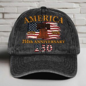 250 Years of America 1776â€“2026 Vintage Washed Denim Baseball Cap | Patriotic Anniversary 4th of July Hat 683640