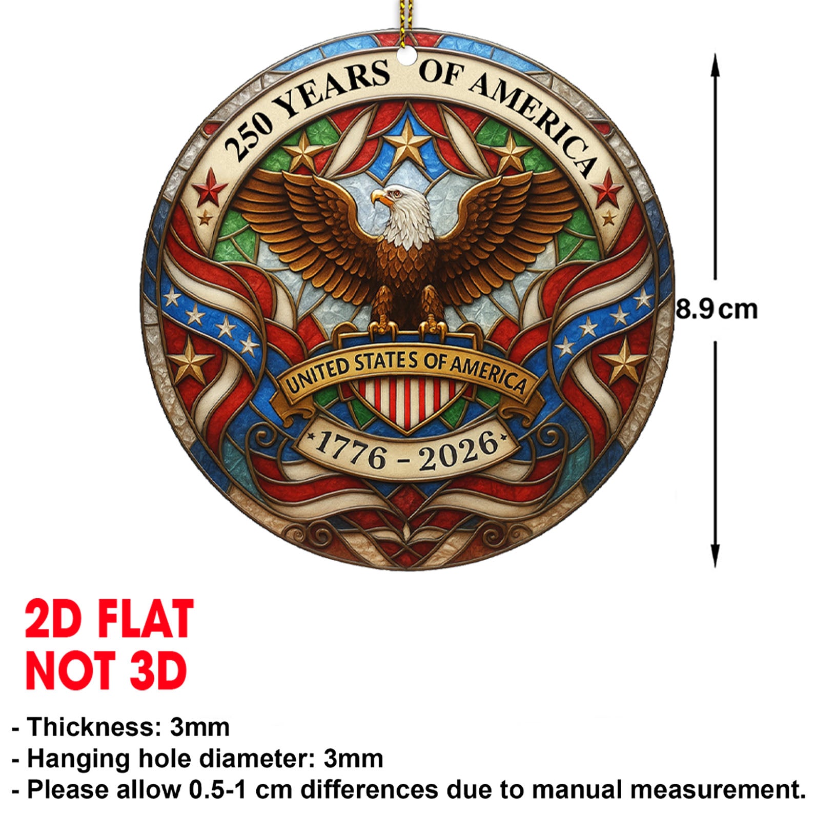 250 Years of America Acrylic Ornament | 250th Anniversary Ornament | Patriotic 4th of July 1776 - 2026 Christmas Ornament 683328 - Image 3