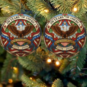 Alternative view of 250 Years of America Acrylic Ornament | 250th Anniversary Ornament | Patriotic 4th of July 1776 - 2026 Christmas Ornament 683328