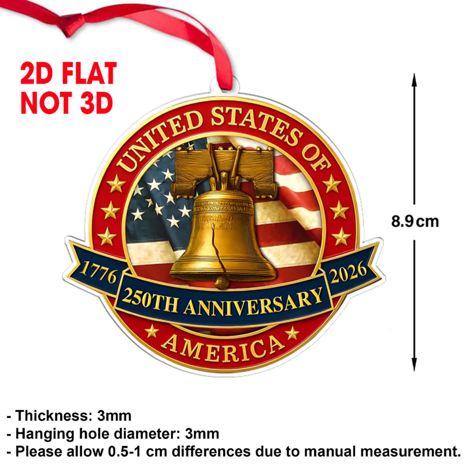 250 Years of America Acrylic Ornament | Liberty Bell 250th Anniversary 1776–2026 | Patriotic 4th of July Ornament 683062 - Image 3