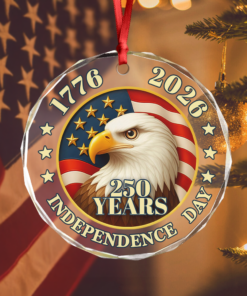 Alternative view of 250 years of America American Independence Day Glass Ornament