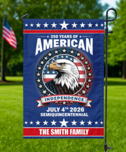 250 Years of America Anniversary Independence Day 2026 Custom Family Name Garden Flag