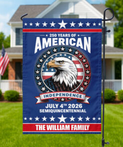 Alternative view of 250 Years of America Anniversary Independence Day 2026 Custom Family Name Garden Flag