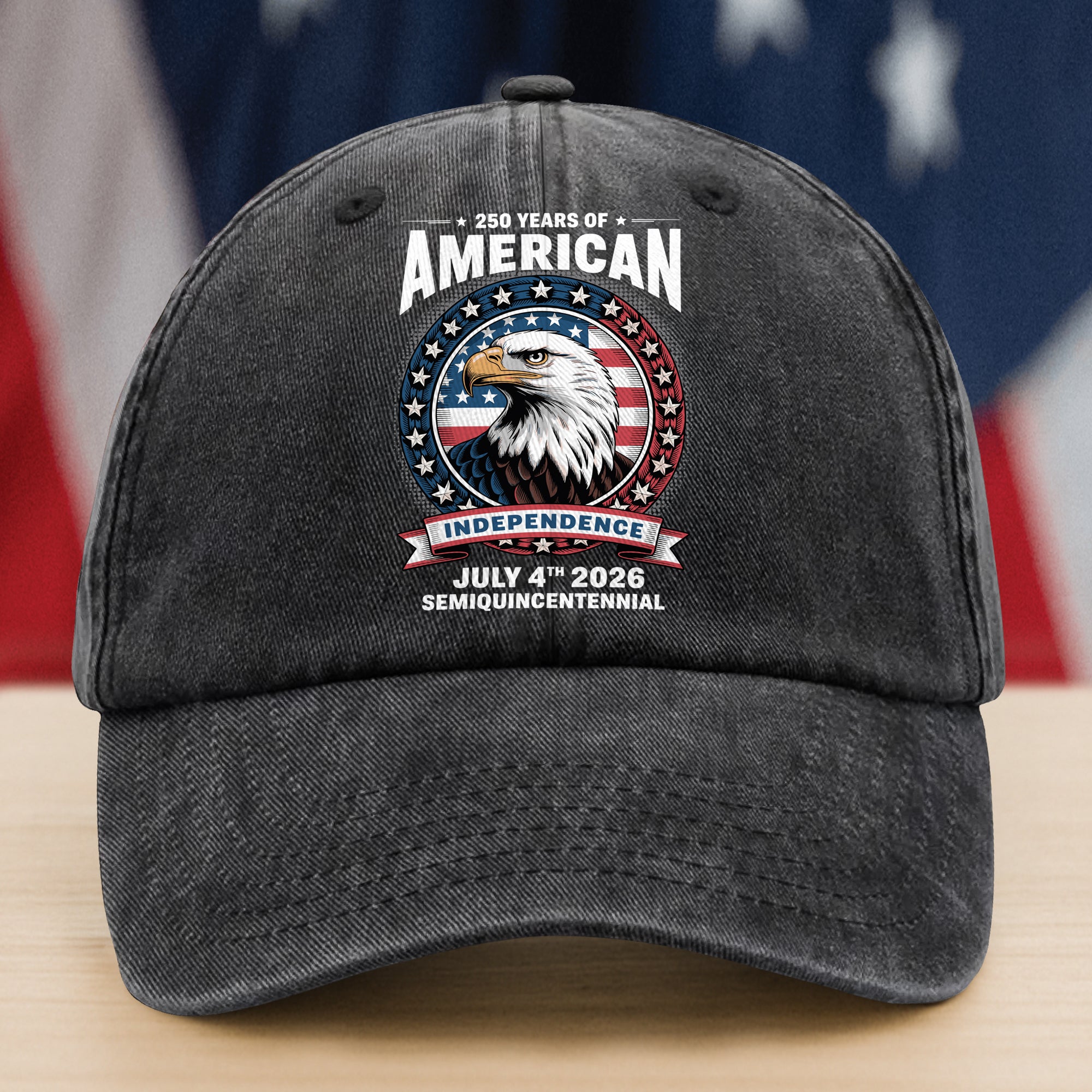250 Years of America Anniversary Independence Day 2026 Washed Denim Baseball Cap CH07 896760