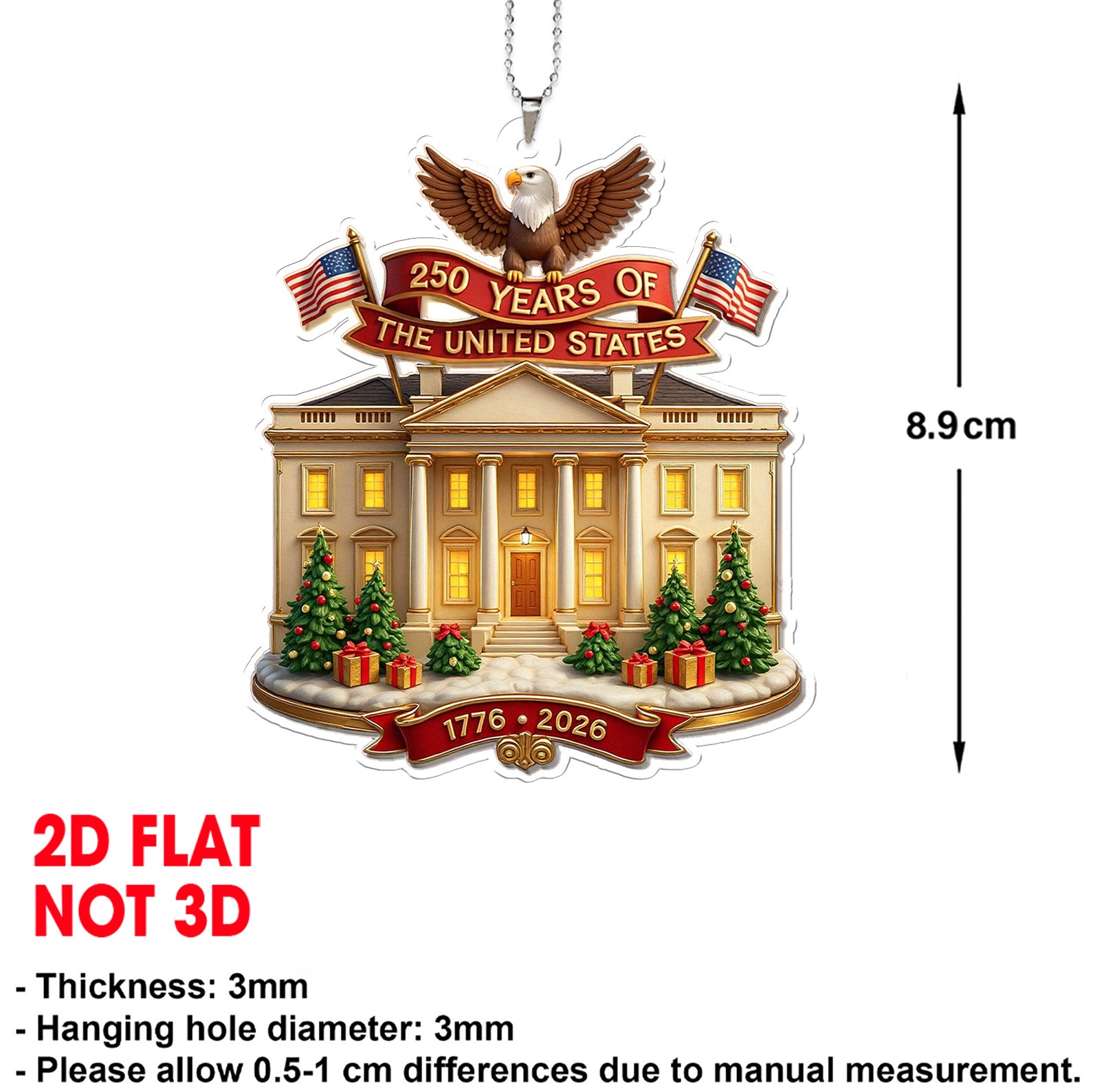 250 Years of America Car Ornament | 250th Anniversary 1776-2026 Ornament | Patriotic 4th of July Ornament 683277 - Image 4