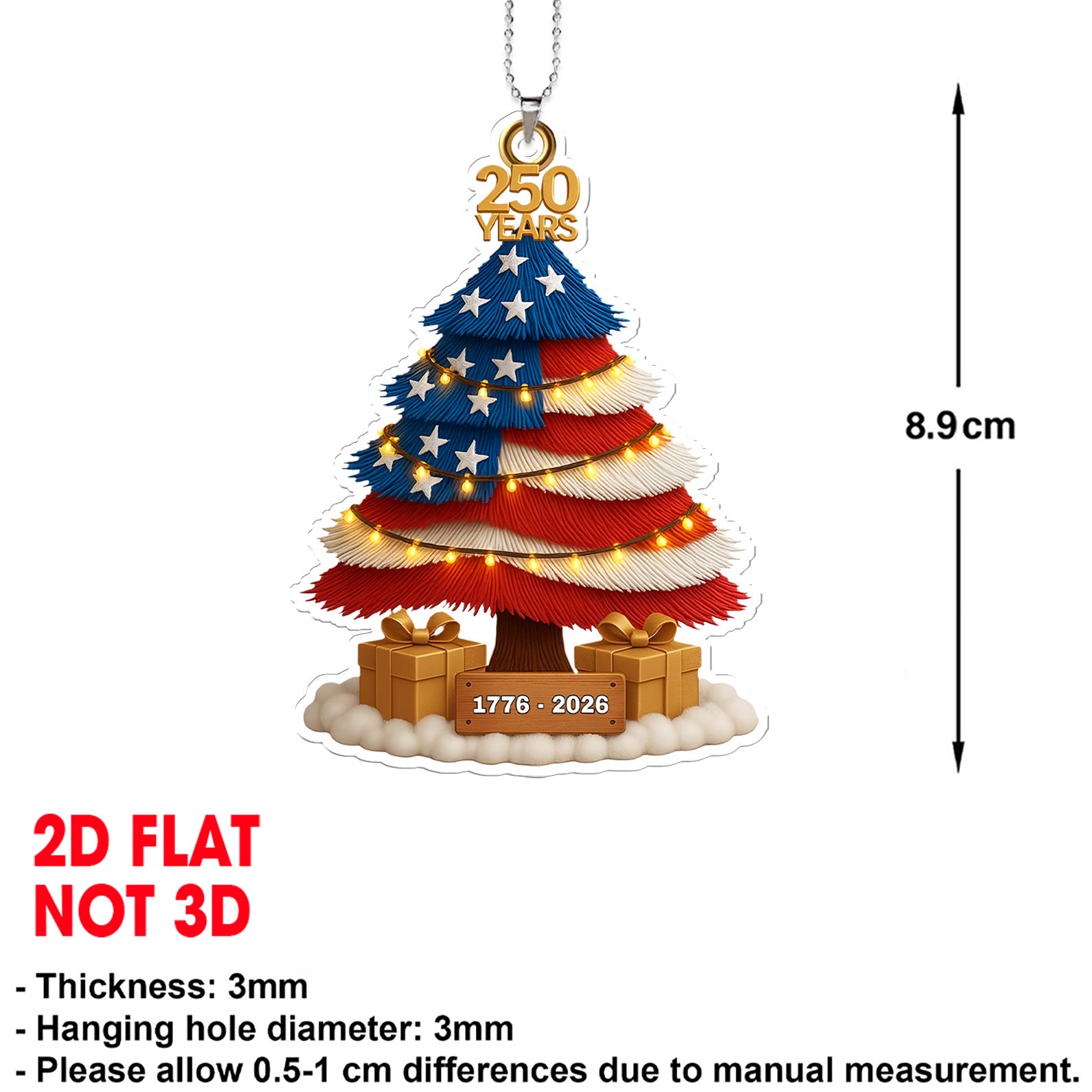 250 Years of America Car Ornament | 250th Anniversary 1776-2026 Ornament | Patriotic 4th of July Ornament 683593 - Image 4