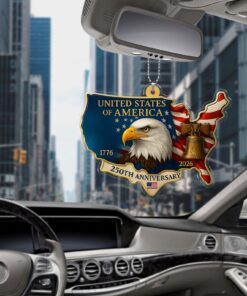 Alternative view of 250 Years of America Car Ornament | 250th Anniversary 1776-2026 Ornament | Patriotic 4th of July Ornament