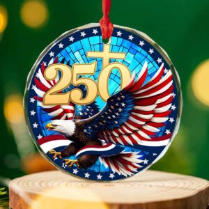 Alternative view of 250 Years Of America Eagle Glass Ornament | America 250 Anniversary | Happy 250th Birthday USA | Patriotic 4th Of July Glass Ornament For Christmas Decor 682738