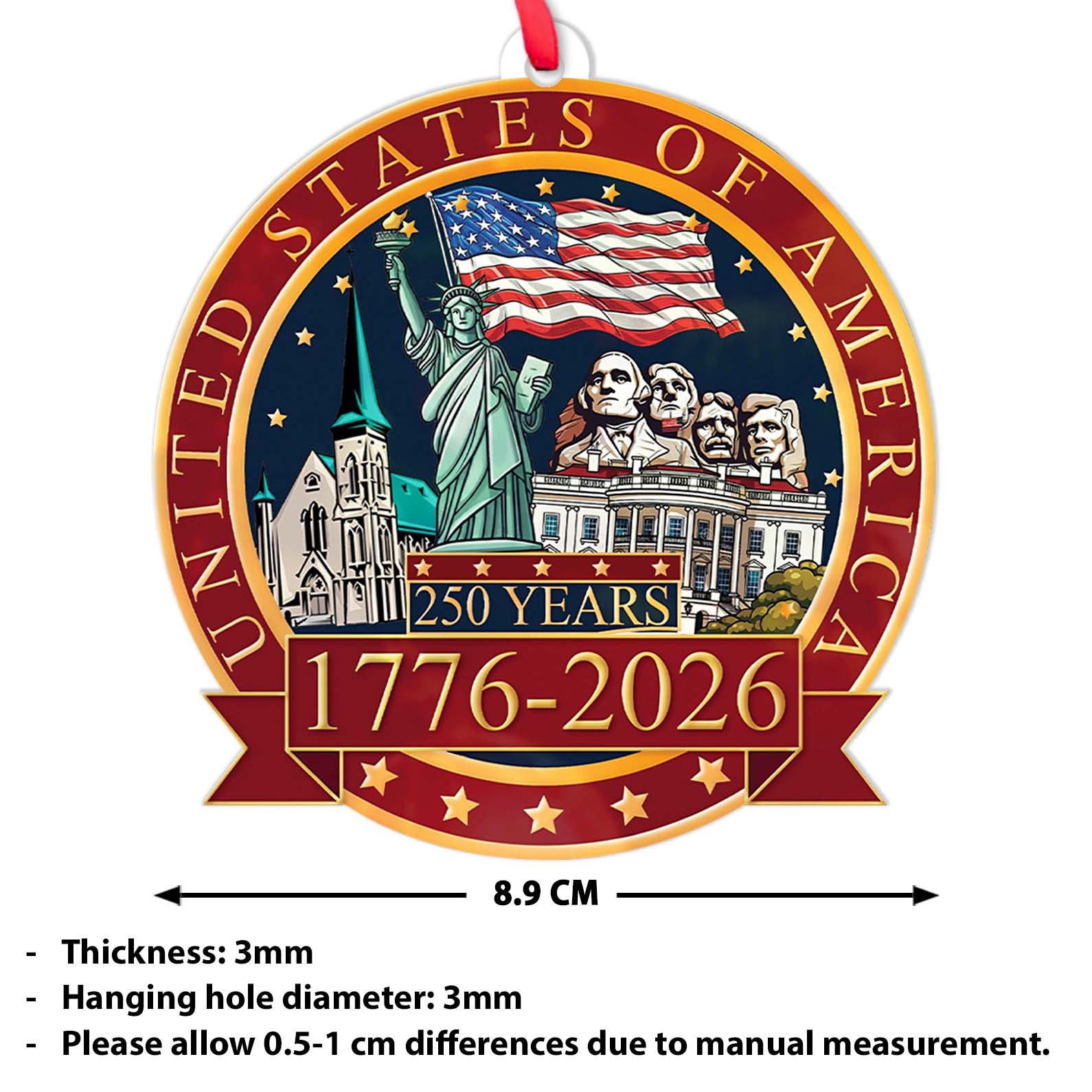 250 Years of America Ornament | America 250 Patriotic Christmas Tree Ornament | 250 Year Anniversary Independence Day Gift 683587 - Image 3