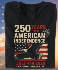Alternative view of 250 Years Of American Independence Shirt | Happy 250th Birthday USA Pullover Hoodie | Patriotic 4th Of July Tee