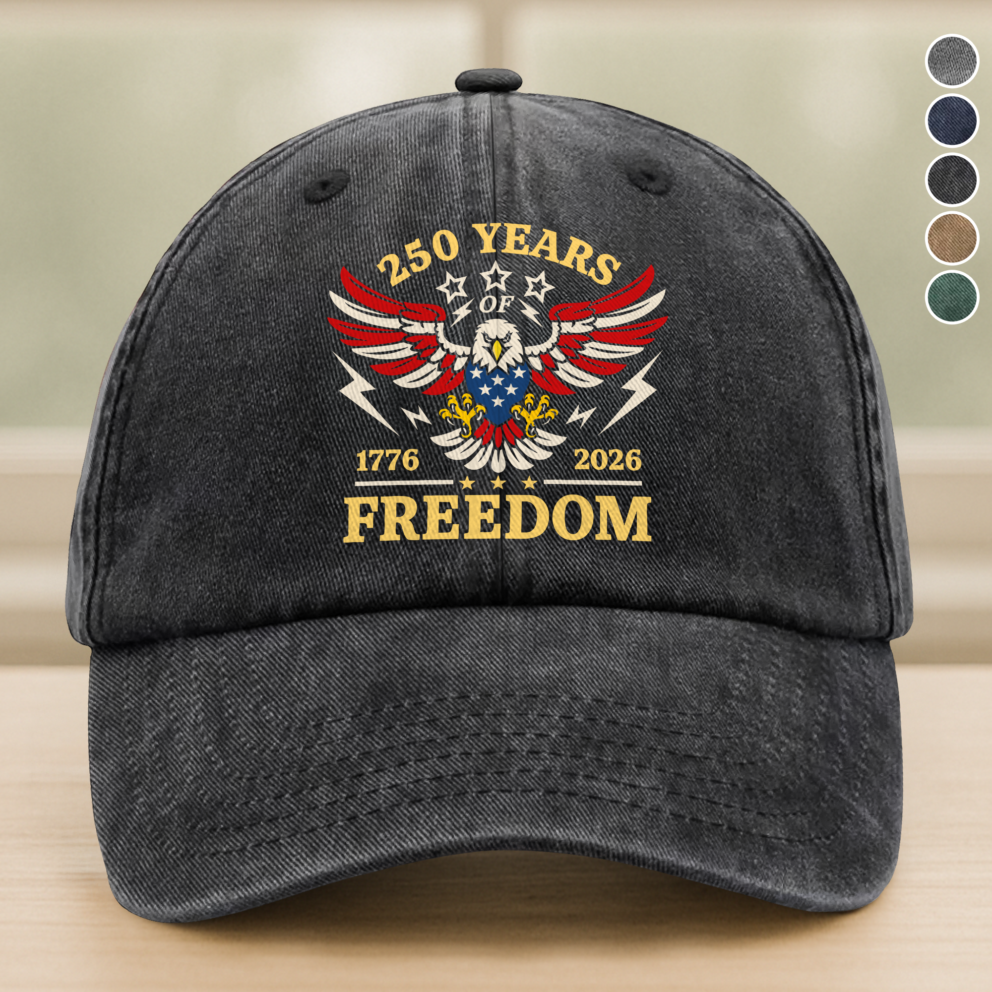 250 Years Of Freedom 1776 - 2026 USA 250th Anniversary Washed Denim Baseball Cap HA75 898052 - Image 3
