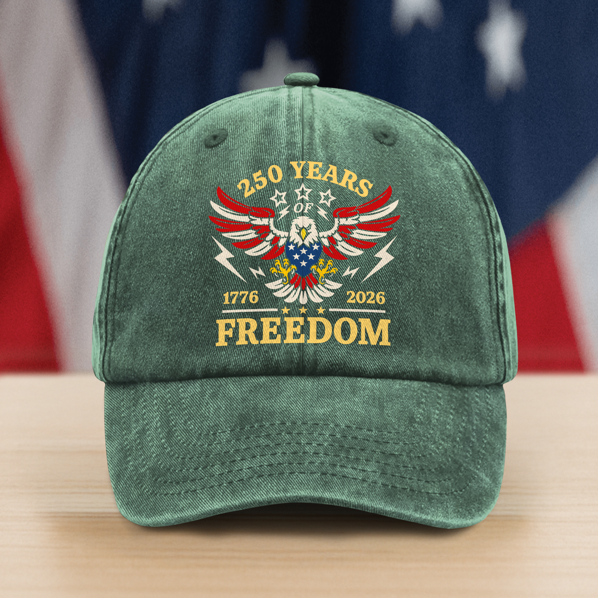 250 Years Of Freedom 1776 - 2026 USA 250th Anniversary Washed Denim Baseball Cap HA75 898052 - Image 5
