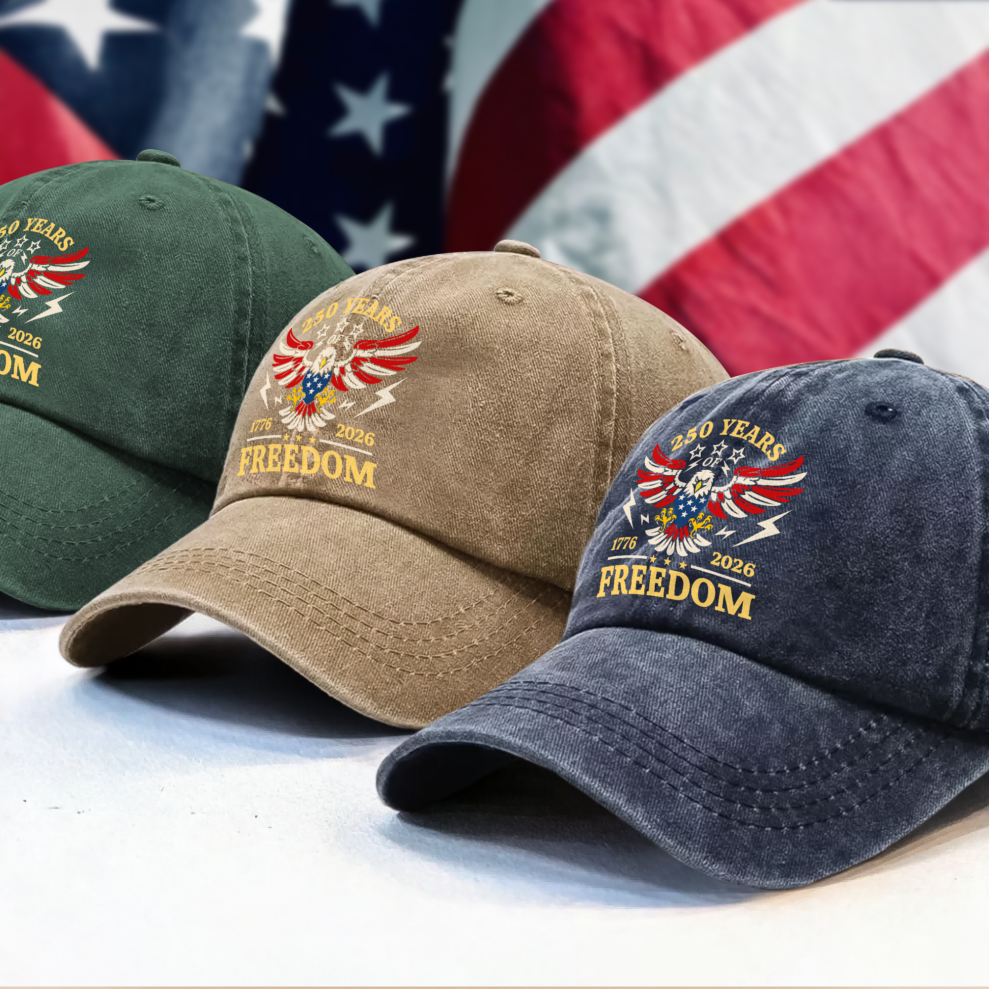 250 Years Of Freedom 1776 - 2026 USA 250th Anniversary Washed Denim Baseball Cap HA75 898052 - Image 4