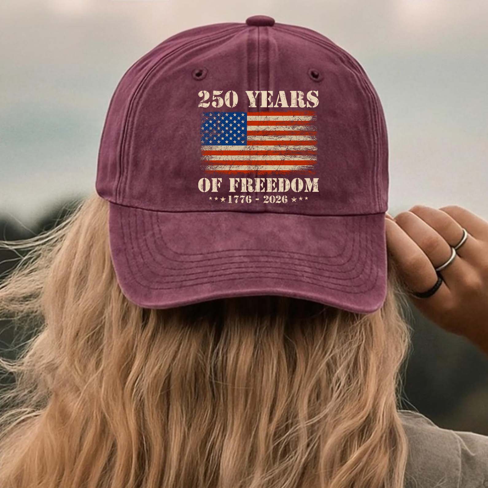 250 Years Of Freedom 1776-2026 Printed Vintage Washed Denim Baseball Cap | Patriotic 4th Of July Hat 683522 - Image 3