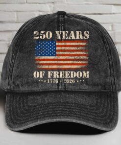 250 Years Of Freedom 1776-2026 Printed Vintage Washed Denim Baseball Cap | Patriotic 4th Of July Hat