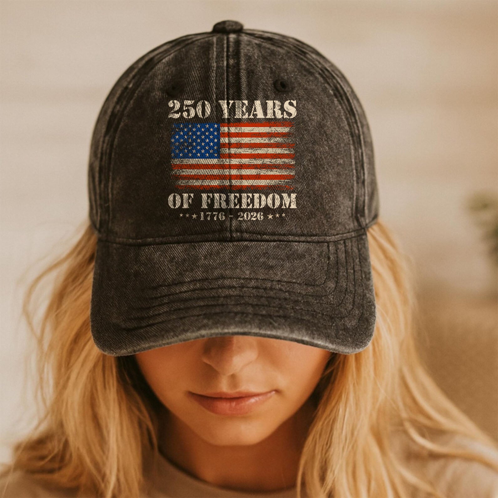 250 Years Of Freedom 1776-2026 Printed Vintage Washed Denim Baseball Cap | Patriotic 4th Of July Hat 683522 - Image 4