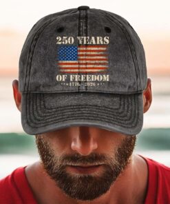 Alternative view of 250 Years Of Freedom 1776-2026 Printed Vintage Washed Denim Baseball Cap | Patriotic 4th Of July Hat