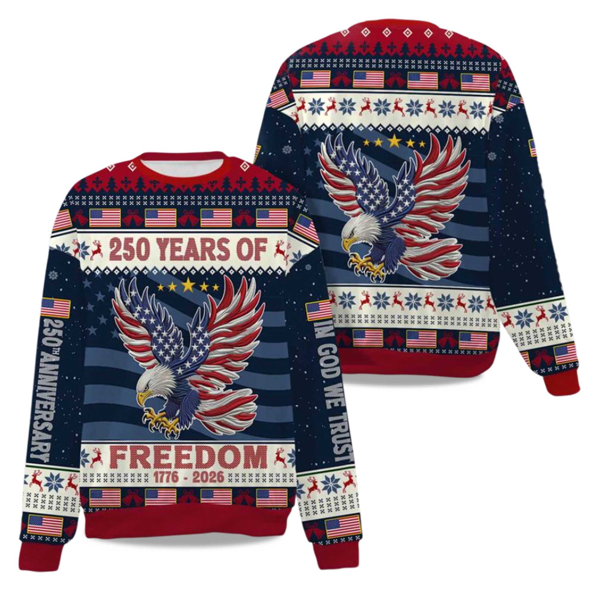 250 Years Of Freedom 1776-2026 Ugly Christmas Sweater 2025 - Image 3