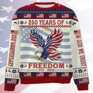 Alternative view of 250 Years Of Freedom 1776-2026 Ugly Sweater, In God We Trust All-Over-Printed Sweatshirt 683236