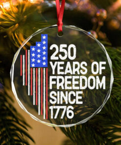 Alternative view of 250 Years Of Freedom 250th Birthday America Flag 4th Of July Glass Ornament