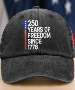 250 Years Of Freedom 250th Birthday America Flag 4th Of July Washed Denim Baseball Cap