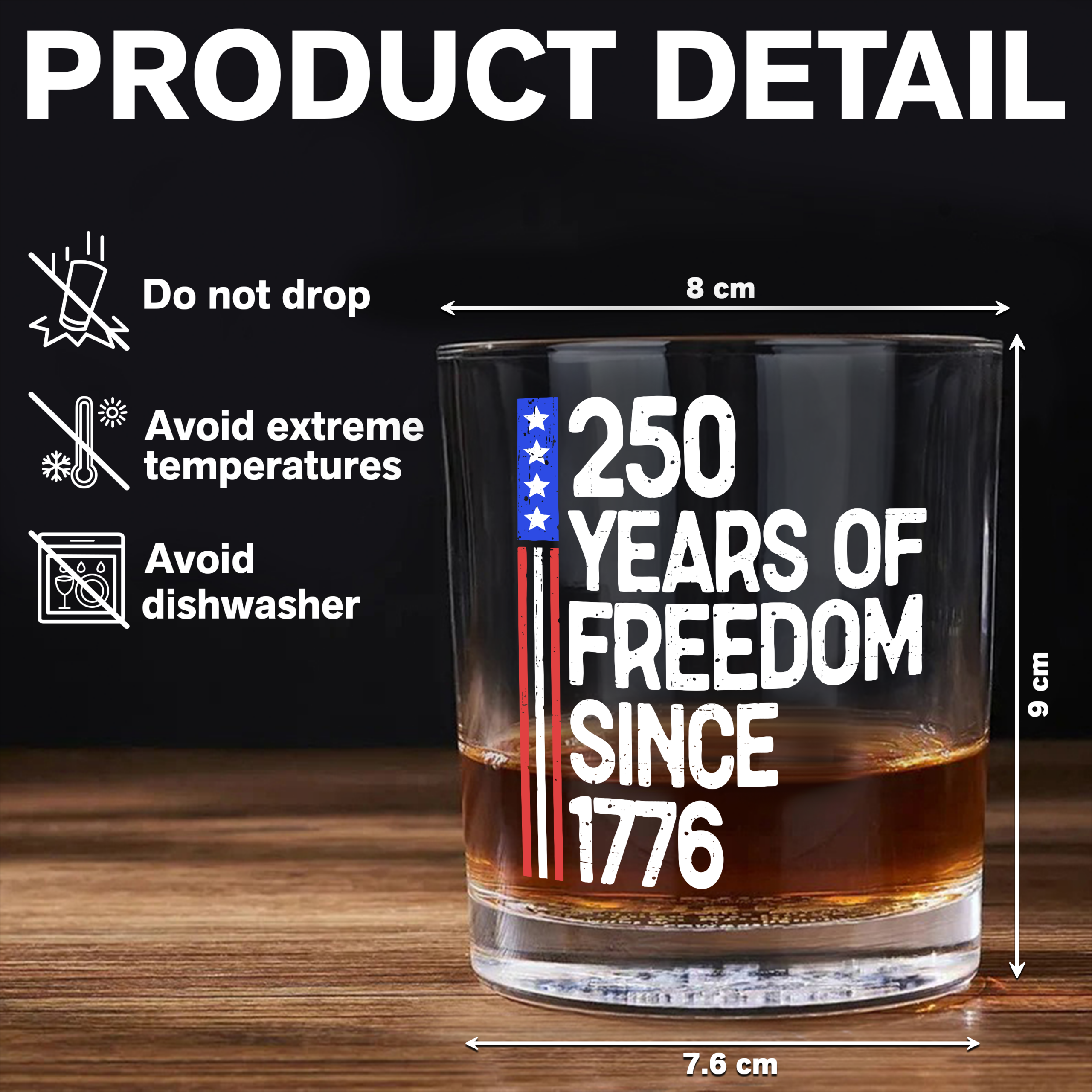 250 Years Of Freedom 250th Birthday America Flag 4th Of July Whiskey Glass HO82 894798 - Image 8
