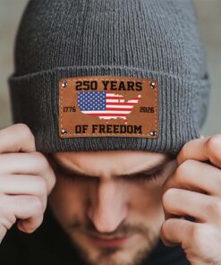 Alternative view of 250 Years of Freedom America Beanie | Patriotic Knit Hat with Leather Patch | USA 250th Anniversary Christmas Gift