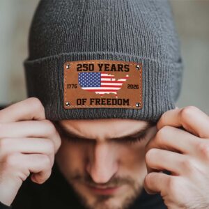 Alternative view of 250 Years of Freedom America Beanie | Patriotic Knit Hat with Leather Patch | USA 250th Anniversary Christmas Gift 683641