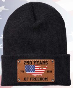 250 Years of Freedom America Beanie | Patriotic Knit Hat with Leather Patch | USA 250th Anniversary Christmas Gift