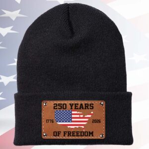 250 Years of Freedom America Beanie | Patriotic Knit Hat with Leather Patch | USA 250th Anniversary Christmas Gift 683641