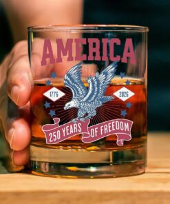 250 Years Of Freedom Glass | Happy 250th Birthday USA Glass | America 250th Anniversary | Patriotic Bald Eagle Whiskey Glass Beer Glass