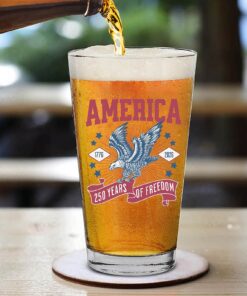 Alternative view of 250 Years Of Freedom Glass | Happy 250th Birthday USA Glass | America 250th Anniversary | Patriotic Bald Eagle Whiskey Glass Beer Glass