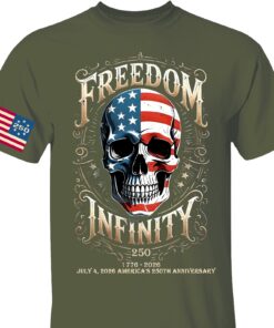 Alternative view of 250 Years Of Freedom Infinity Shirt | Happy 250th Birthday USA | Patriotic 4th Of July Tee | America 250th Anniversary | Independence Day Shirt
