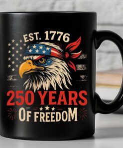 250 Years Of Freedom Mug | Happy 250th Birthday USA | America 250th Anniversary Black Mug