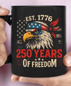 Alternative view of 250 Years Of Freedom Mug | Happy 250th Birthday USA | America 250th Anniversary Black Mug