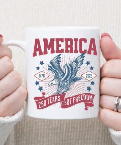 Alternative view of 250 Years Of Freedom Mug | Happy 250th Birthday USA | America 250th Anniversary Mug | Patriotic Bald Eagle White Mug Accent Mug