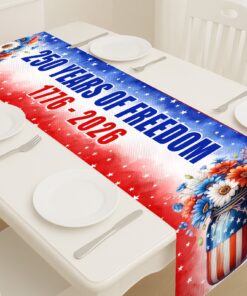 250 Years of Freedom Patriotic Table Runner | Red White and Blue Floral Decor | Independence Day Home Decoration