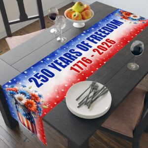 Alternative view of 250 Years of Freedom Patriotic Table Runner | Red White and Blue Floral Decor | Independence Day Home Decoration 683642